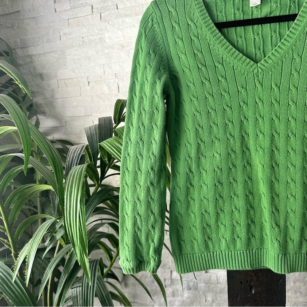 LOFT Kelly Green Ribbed cableKnit Sweater Size Small - Picture 3 of 9